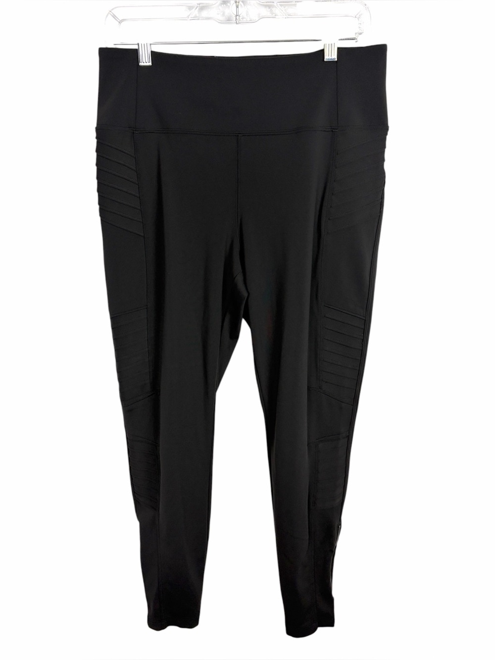 Athleta Delancey Moto Tight Leggings Black Large Petite LP Zip Ankle Yoga Pants